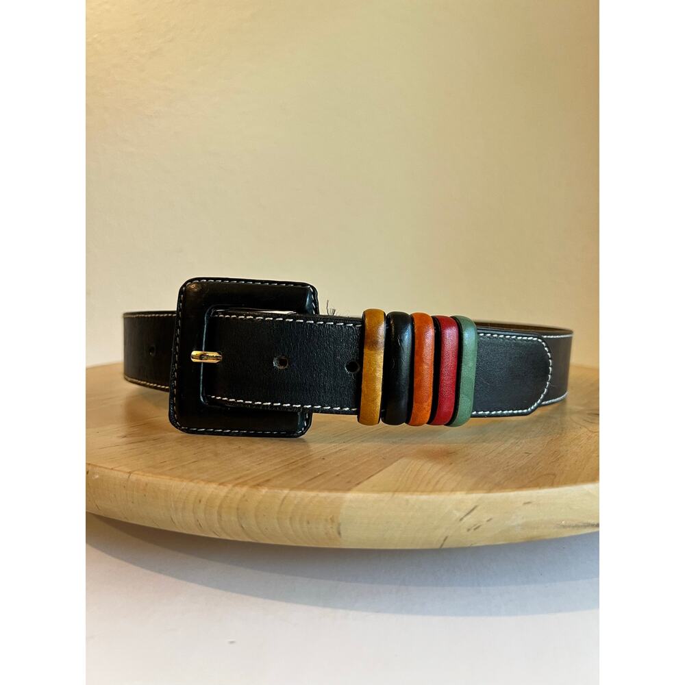 Vintage Handmade Blue Genuine Leather Multi Colored Belt Size XS to Small